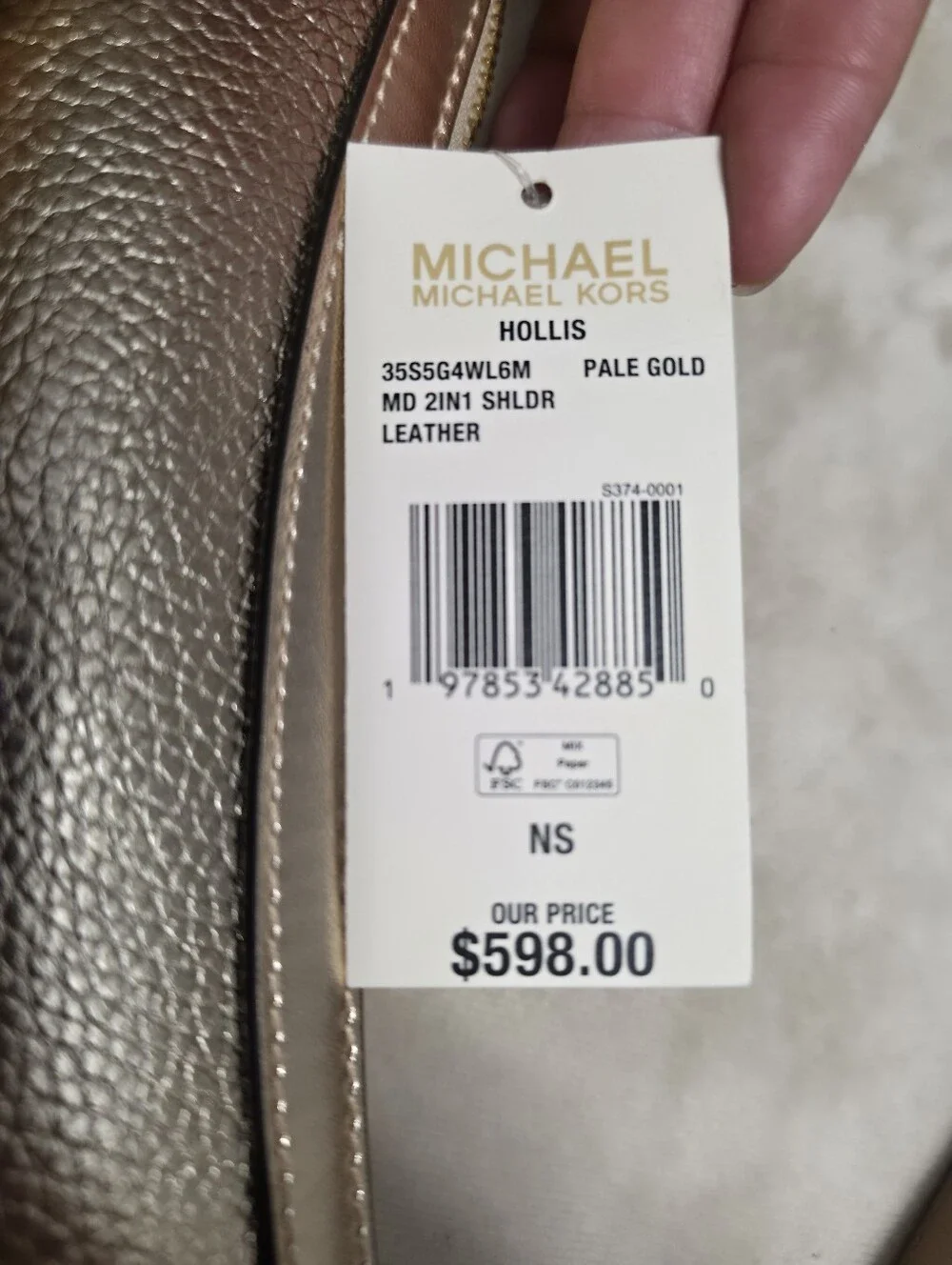 100% Original Michael Kors White and Taupe MK Logo Crescent Shoulder Bag